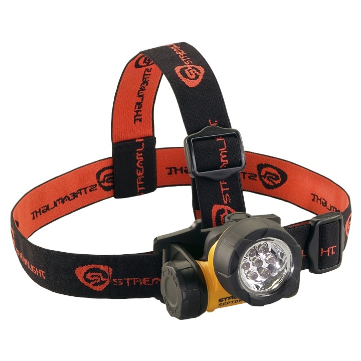 Septor - Frontale HAZ-LO avec piles alcalines. Fixations caoutchouc et élastique. Orange (ATEX)